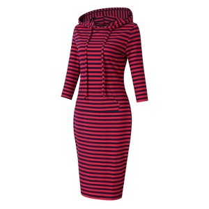 Women Long Sleeve Hooded Sweatshirt Midi Dress - 1 of 4
