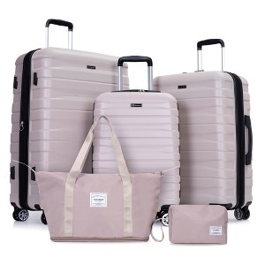 5 PCS Premium Expandable PC Luggage Set with Travel Bag and Toiletry Bag, 360° Spinner Wheels and TSA Lock, 21"+25"+29" - ModernLuxe - 1 of 4