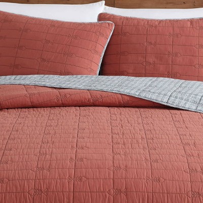 King Gray and Terracotta Cotton Reversible Quilt Set
