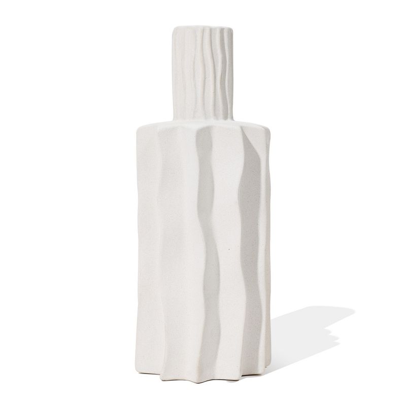 LuxenHome White Fluted 15-Inch Tall Stoneware Table Vase, 1 of 6