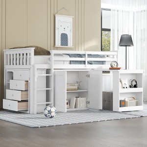 NicBex Twin Size Loft Bed with Pull-Out Desk Wooden Bed Frame with Shelves, Cabinet, Drawers, Ladder and Guardrail, No Box Spring Required - 1 of 4