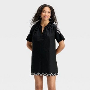 Women's Short Sleeve Eyelet Mini A-Line Dress - Universal Thread™ Black - 1 of 3
