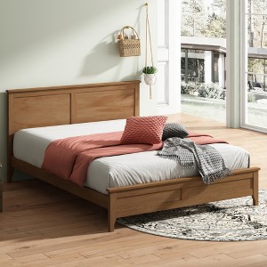 Merax Sleek Pine Wood Frame with Tapered Legs and Sturdy Slats Support - 1 of 4