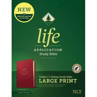 NLT Life Application Study Bible, Third Edition, Large Print (Red Letter, Leatherlike, Berry, Indexed) - (Leather Bound)