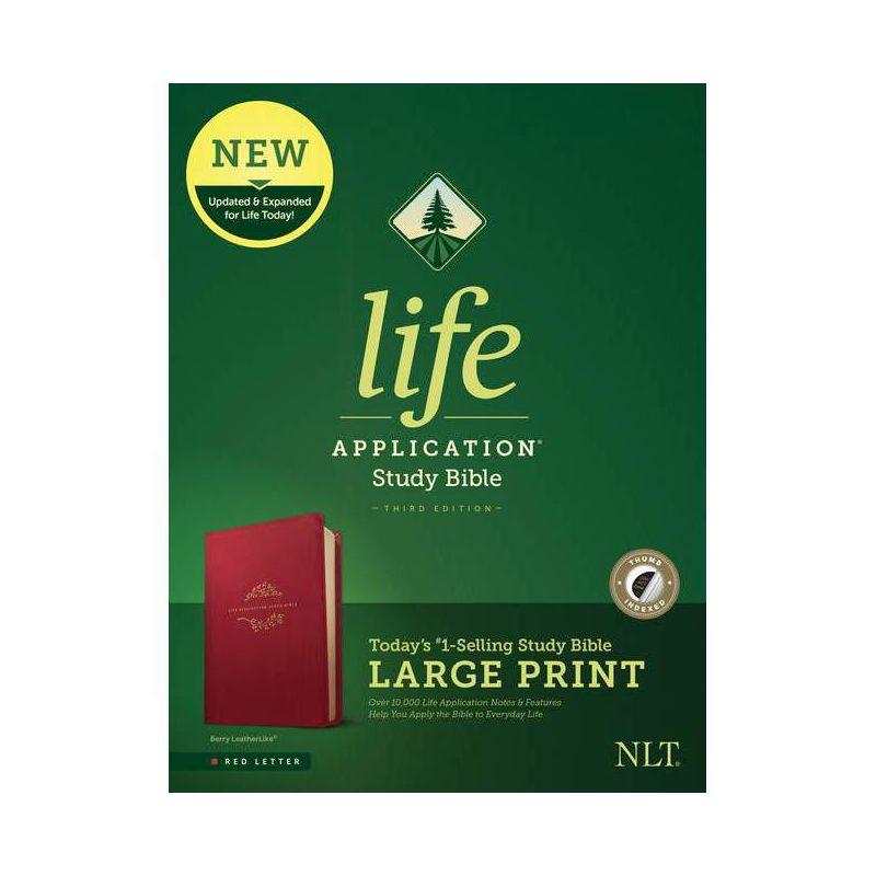 NLT Life Application Study Bible, Third Edition, Large Print (Red Letter, Leatherlike, Berry, Indexed) - (Leather Bound), 1 of 2