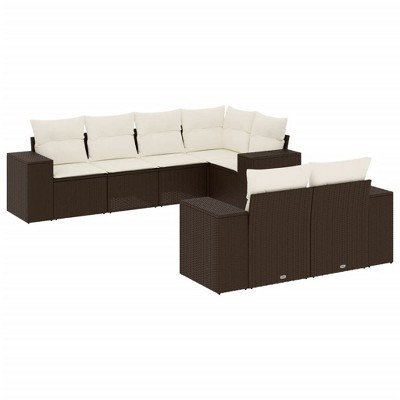 vidaXL 7 Piece Patio Sofa Set with Cushions - Brown and Cream