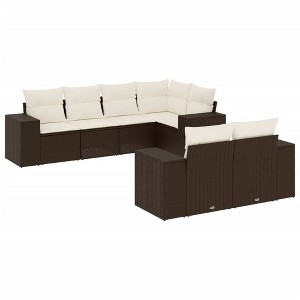vidaXL 7 Piece Patio Sofa Set with Cushions - Brown and Cream - 1 of 4