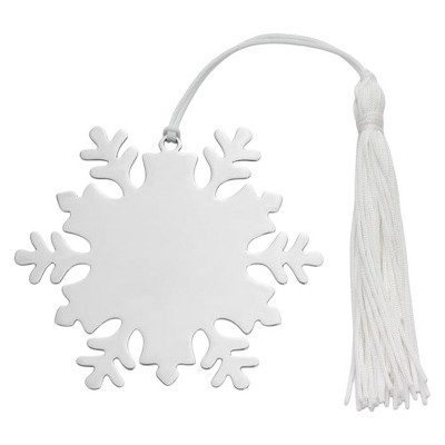 Slickblue Holiday Snowflake Ornament - Nickel, White Tassel, Christmas Tree Décor
