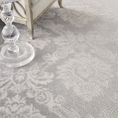 Ivory Grey Floral Damask 8' x 10' Synthetic Area Rug