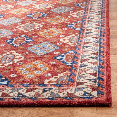 Antiquity Hand-Tufted Red and Blue Wool Area Rug 2' x 3'