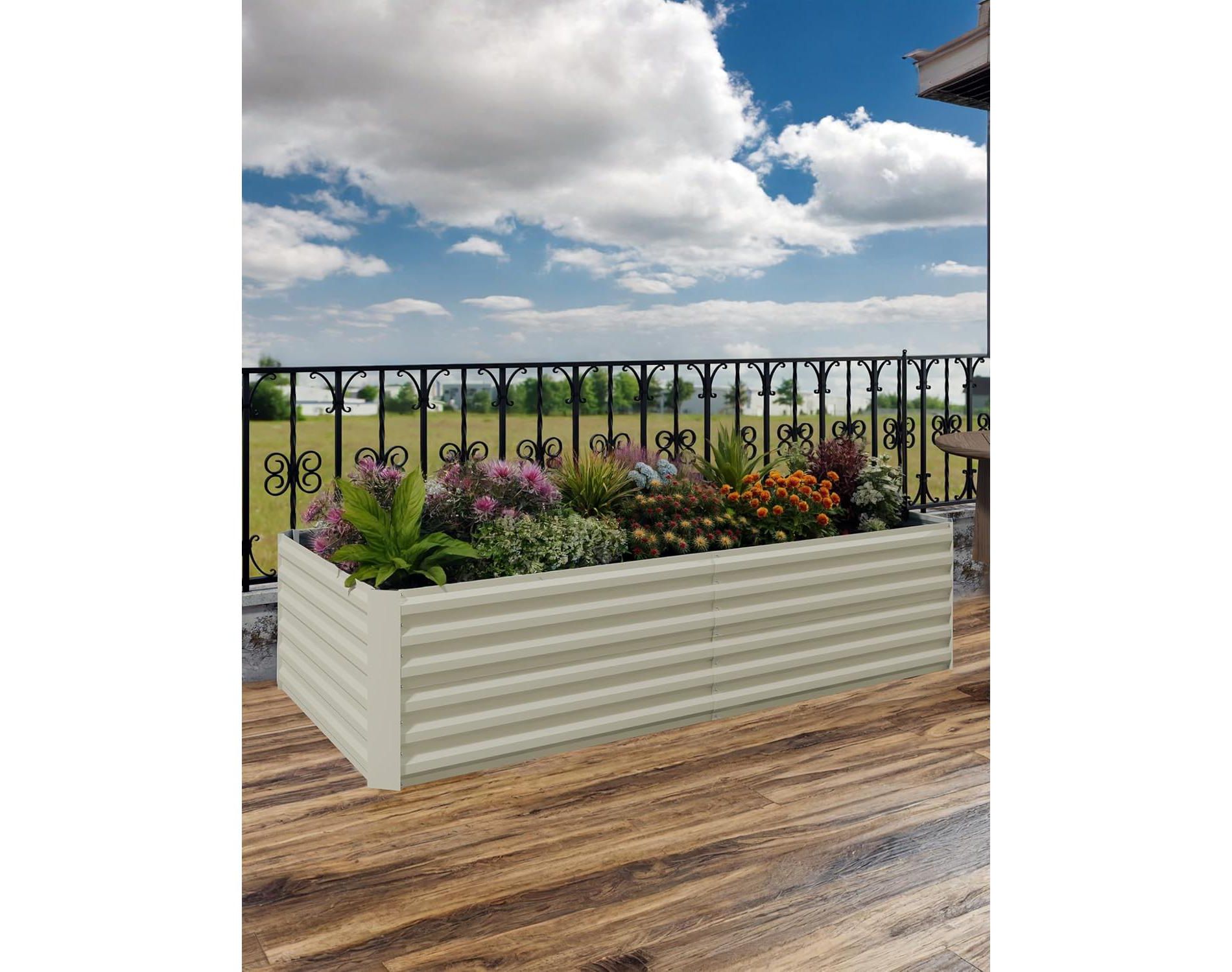 8x4x2ft Galvanized Raised Garden Bed,Deep Root Planter Box for Vegetables,Flowers,Herbs-Large Metal Raised Garden Bed Kit Outdoor,Beige