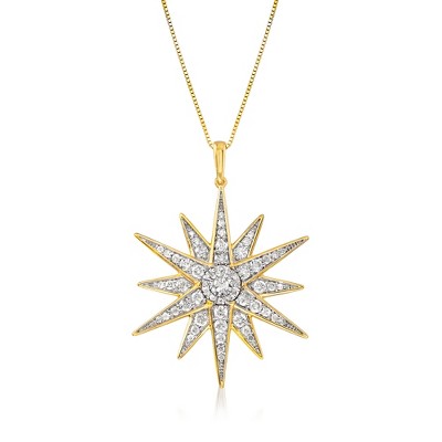 Ross-Simons 1.20 ct. t.w. Diamond Starburst Pendant Necklace in 18kt Gold Over Sterling