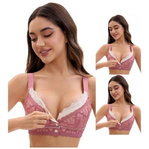 INSPIRE CHIC Front Closure for Women's Lace Full Coverage V Neck Wirefree Adjustable Straps Bras 3 Packs - 1 of 4