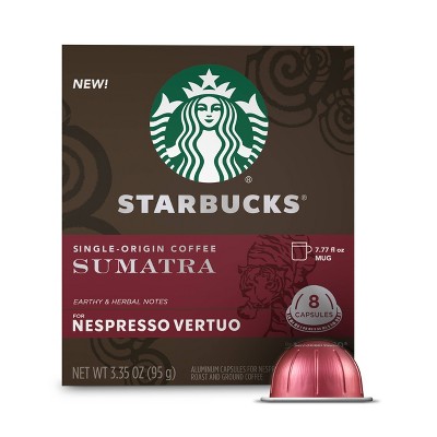 Starbucks Coffee Capsules for Nespresso Vertuo Machines — Dark Roast Single-Origin Sumatra — 1 box (8 coffee pods)