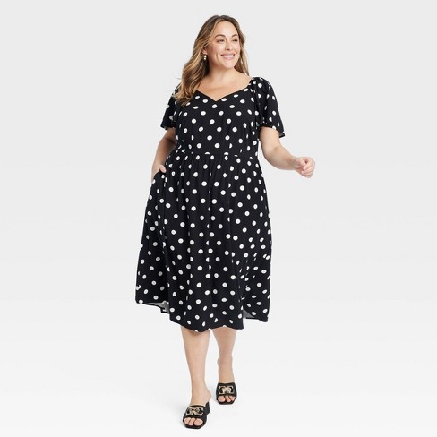 Polka Dot Mini Black Dress - Plus Size