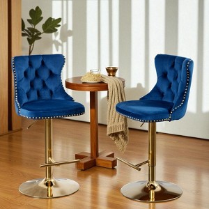 Mshliw Set of 2 Adjustable Swivel Velvet Barstools with Backrest, Tufted Upholstered Counter Chairs with Gold Base for Kitchen Island and Home Bar - 1 of 4
