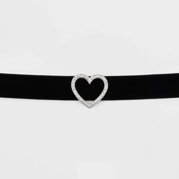 Pave Heart with Wide Trim Cubic Zirconia Choker Necklace - Wild Fable™ Black