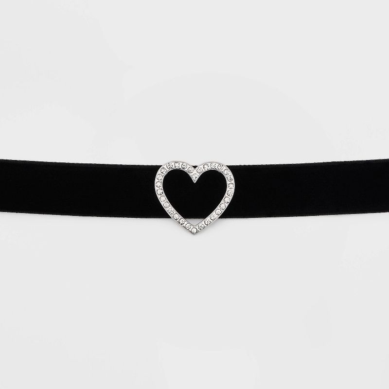 Pave Heart with Wide Trim Cubic Zirconia Choker Necklace - Wild Fable&#8482; Black, 1 of 7