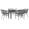 vidaXL 5-Piece Gray Patio Dining Set - Poly Rattan with Cushions & Glass Table for Outdoor, Garden, Patio, Backyard Furniture - 2 of 4