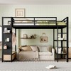 KWPZQEB Full/Queen Size Loft Bed with Safety Guardrail & Ladders, Metal Loft Bed w/ Pegboard, Wardrobe & Storage Shelve, No Box Spring Required, Black - 2 of 4