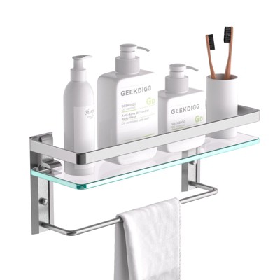 Glass Shelf With Towel Bar Gray - Organize It All : Target