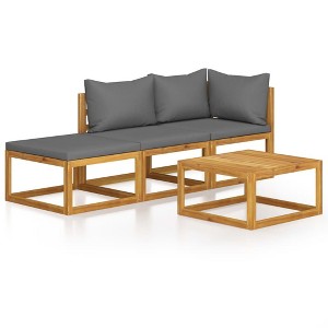 vidaXL Patio Lounge Set - Modular 4 Piece with Cushion - Solid Acacia Wood - Outdoor Suitable with Oil Finish - Adjustable Arrangement - Dark Gray - 1 of 4