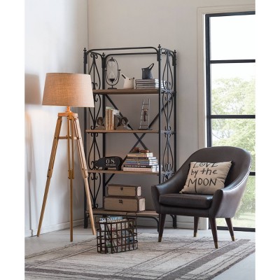 Mariner Adjustable Wood Tripod Floor Lamp with Burlap Shade