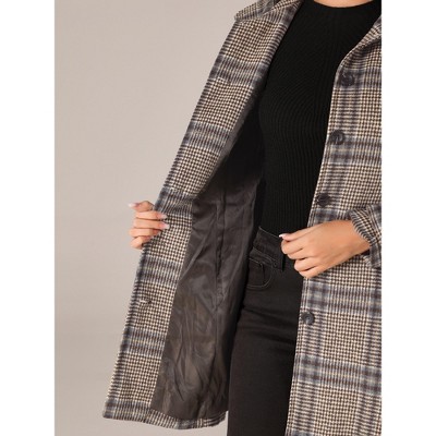 INSPIRE CHIC Women's Winter Peter Pan Collar Single Breasted Long Coat X-Small Khaki Plaid — фото 4