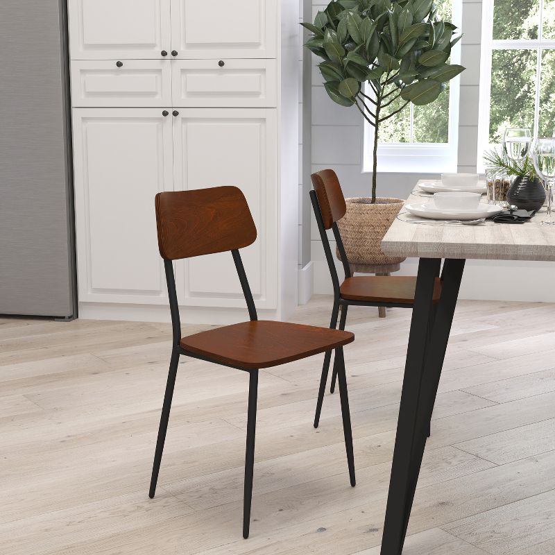 Merrick Lane Industrial Style Dining Chair with Rustic Wood Back and Seat and Gunmetal Steel Frame - Set of 2, 3 of 15
