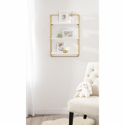 Elegant White and Gold 3-Tier Floating Wooden Wall Shelf