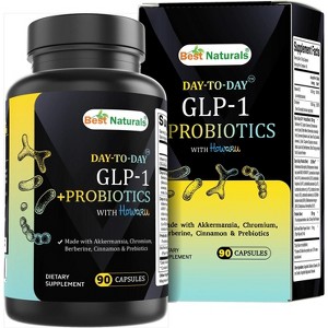 Best Naturals Day-to-Day GLP-1 + Probiotics Supplements 90 Veg Capsules - Made with Akkermansia, Chromium, Berberine, Cinnamon & Prebiotics - 1 of 4