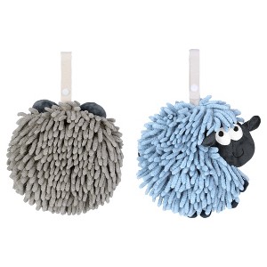 REGALWOVEN 2 Packs Cute Sheep Shape Absorbent Fast Drying Chenille Hand Towels with Hanging Loop 7" x 7" - 1 of 4