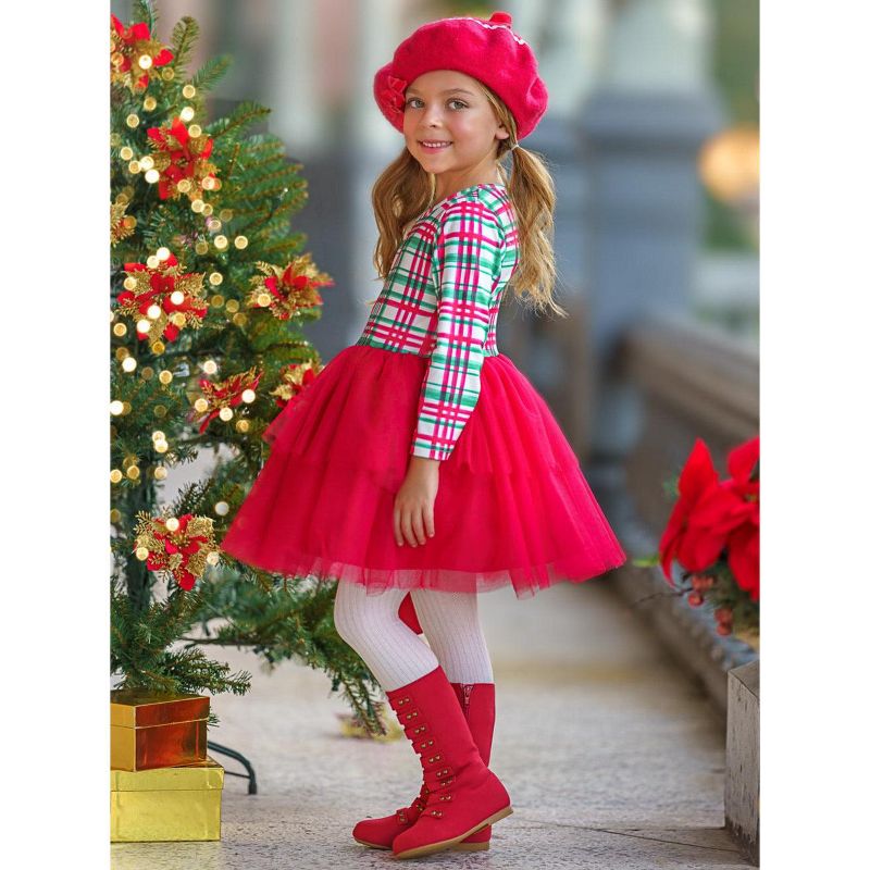Girls The Best Gift Green Plaid Holiday Tutu Dress - Mia Belle Girls, 4 of 8