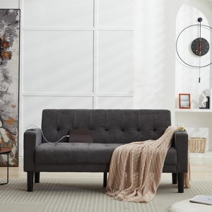 TYBOATLE 2-Piece Sofa Couch, Modern Linen Upholstered Sofa, 1 Loveseat & 1 Accent Chair Sofa with Deep Seats for Living Room,Light Gray - 1 of 4