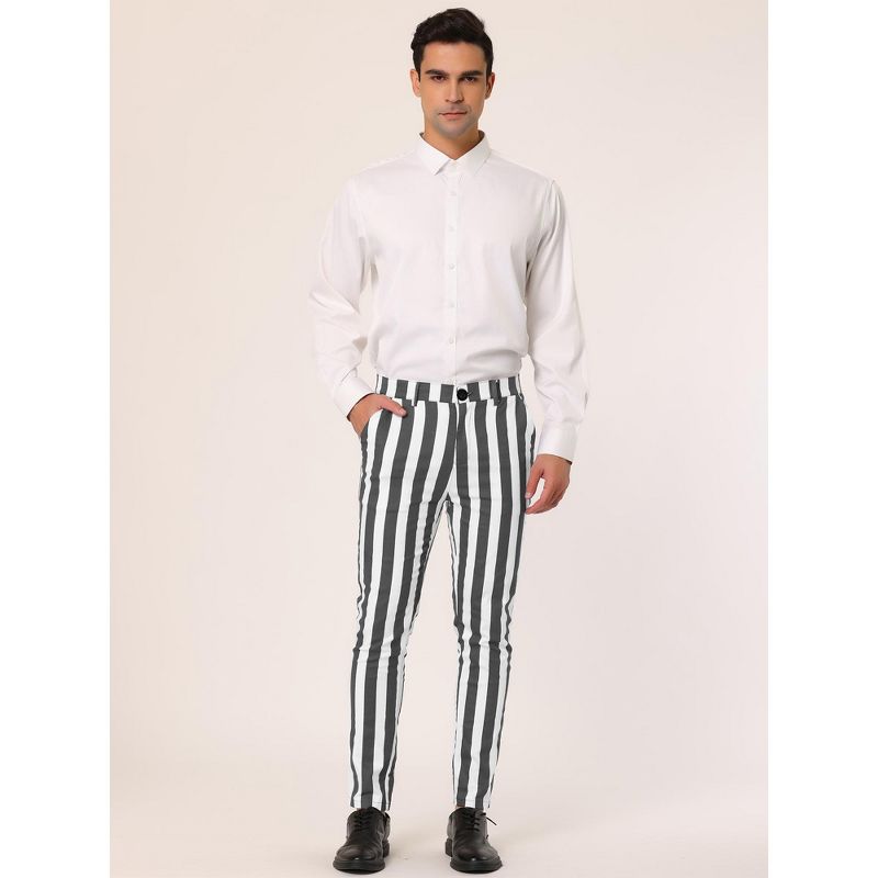 Lars Amadeus Men's Casual Striped Slim Fit Color Block Business Pants, 3 of 7