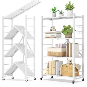 SKONYON Storage Shelves Foldable Metal Shelves Utility Shelving Units with 6 Hooks 4-Tier & 5-Tier - 1 of 4