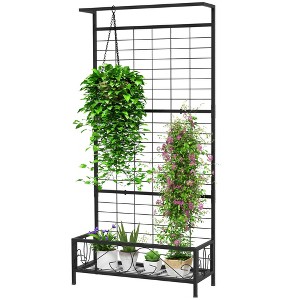 Aghana Digitals 74" White Steel Plant Stand with Trellis, Hanging Bar & Bottom Holder for - 1 of 4
