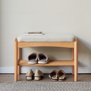 Vynxaria (Beige) Natural Solid Wood Shoe Bench, Mid-Century Modern Storage Bench with High Rebound Sponge Cushion for Entryway and Living Spaces - 1 of 4