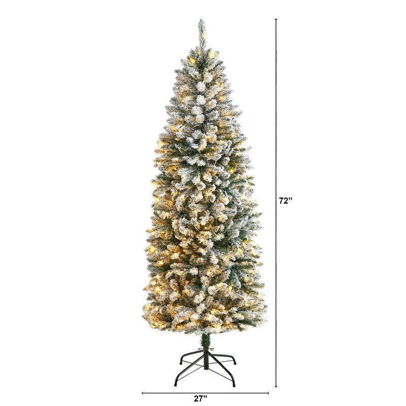 Nearly Natural 6&#39; Pre-lit Flocked Slim Montreal Fir Artificial Christmas Tree Warm White LED Lights, 3 of 12
