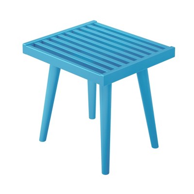 Teal Pine and Birch Mid-Century Modern Square Bench