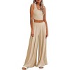Ekouaer Women's Pajamas 2 Piece Lounge Set Ribbed Knit Loungewear Sleeveless Tank Top Wide Leg Pants - 2 of 2