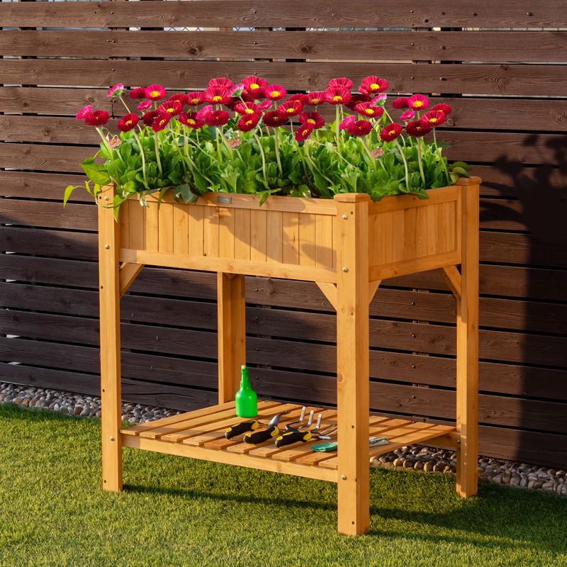 Tangkula Outdoor 8 Grids Raised Garden Bed Elevated Planter Box Kit w/Liner & Shelf for Backyard Patio, 3 of 11