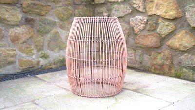 Bohemian Chic Bamboo Drum Side Table with Iron Top, 21"
