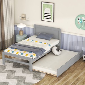 RISOKEYS Twin Size Platform Bed,Solid Wood Platform Bed Frame with Headboard and Slats Support,for Living Room, Bedroom, No Box Spring Needed - 1 of 4