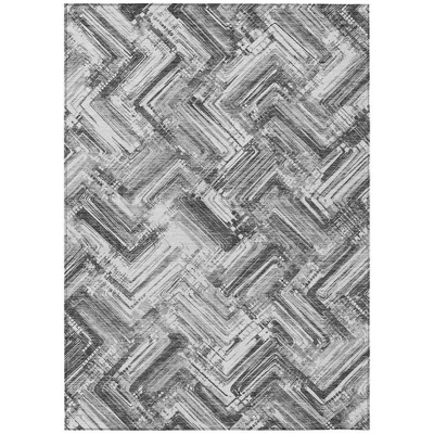 Gray Silver And Ivory Geometric Washable Indoor Outdoor Area Rug