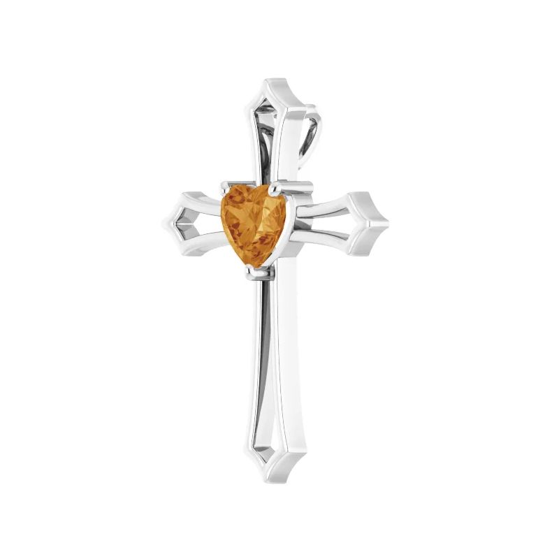 Pompeii3 7mm Citrine Women's Heart Pendant in 14k Gold Necklace 7mm Tall, 2 of 5