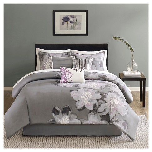 Jasmine 7 Piece Comforter Set- Gray (King)