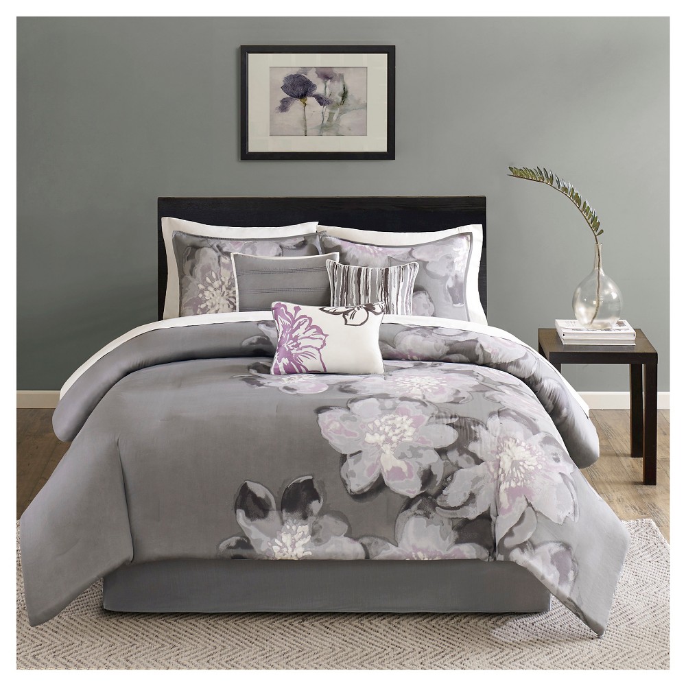 Photos - Duvet Jasmine 7 Piece Comforter Set- Gray (King)