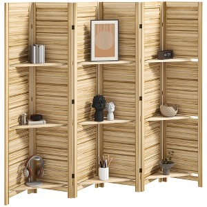 HOMCOM 6 Panel 67" Tall Wood Privacy Screen Room Divider with 3 Display Shelves, and Folding Storage for Bedroom or Home Office, Natural Wood - 1 of 4