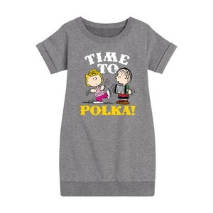 Girls' - Peanuts - Time To Polka Graphic Short Sleeve Fleece Dress - 1 of 4